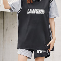 Quick Drying Contrast Sports T-shirt Round Neck Short Sleeves
