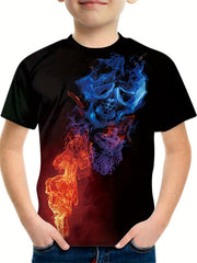 Boys' Flame Skull Graphic T Shirt 3D Digital Print Tee