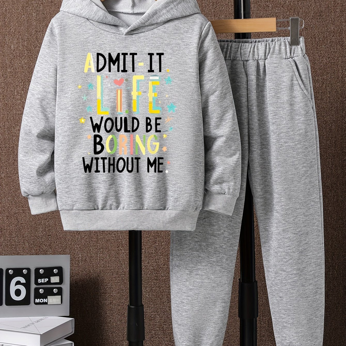 Boys Hoodie & Sweatpants Set, Letter Print, Casual, Long Sleeve, Loose Fit