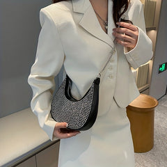 Rhinestone Crossbody Bag Chain Hobo Bag Women's Crescent Shoulder Purse