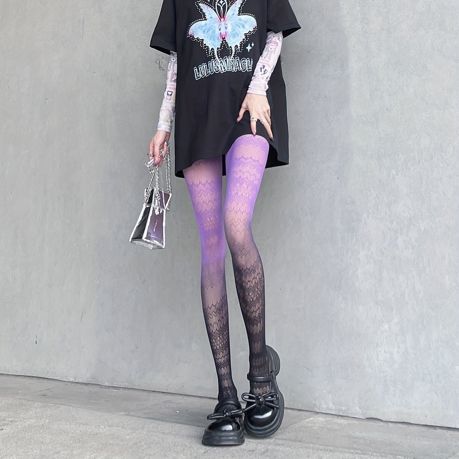 Ombre Jacquard Tights High Waist Mesh Pantyhose