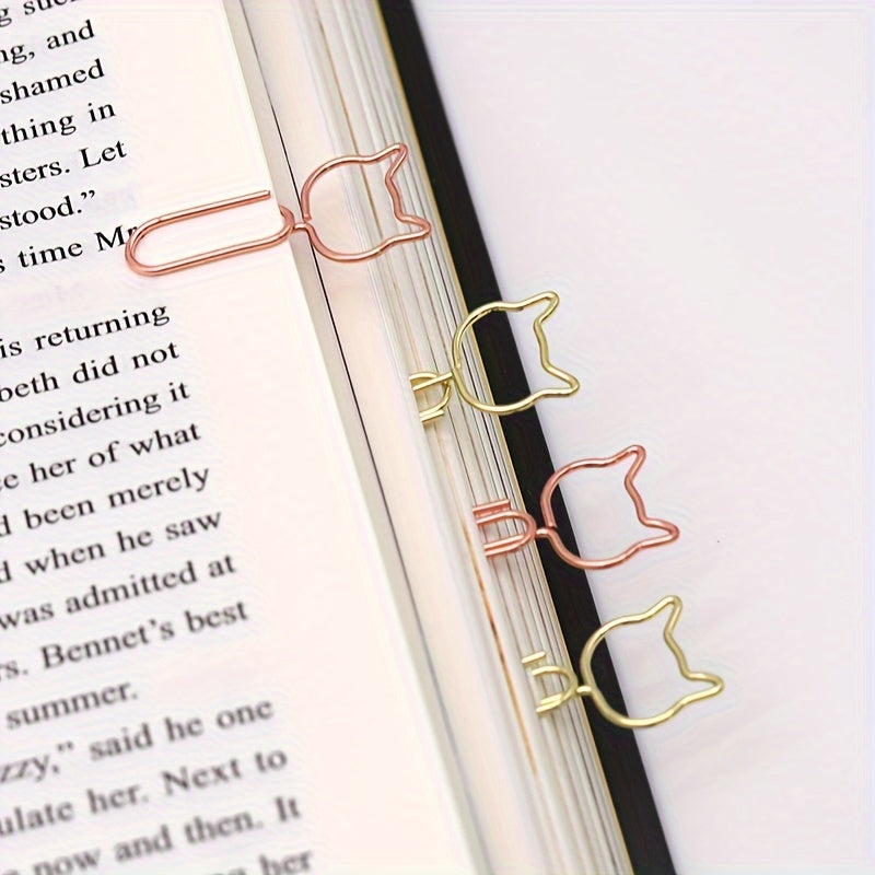 50pcs Cat Shaped Paper Clips Office Stationery Metal Clips Golden Memo Clips
