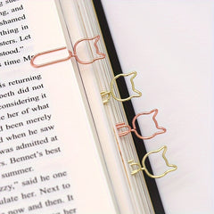 50pcs Cat Shaped Paper Clips Office Stationery Metal Clips Golden Memo Clips