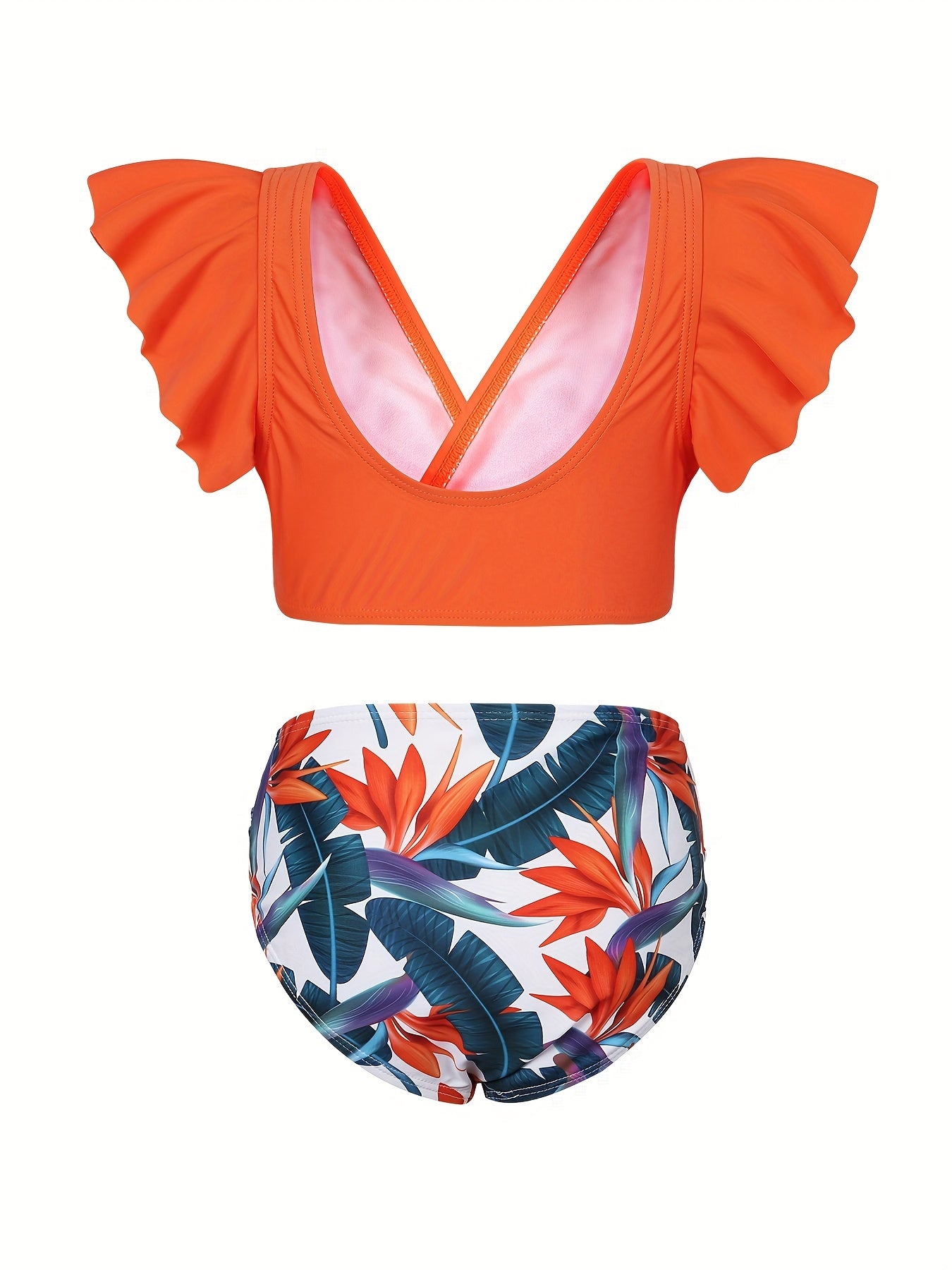 Toddler Girls Bikini Tankini Swimsuit Ruffle Trim Top & Shorts Set