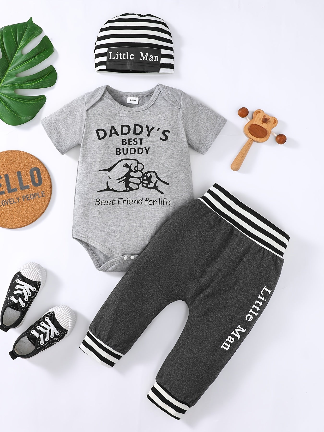 3pcs Daddy's Buddy Short Sleeve Onesie Romper & Pants Set