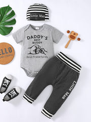 3pcs Daddy's Buddy Short Sleeve Onesie Romper & Pants Set