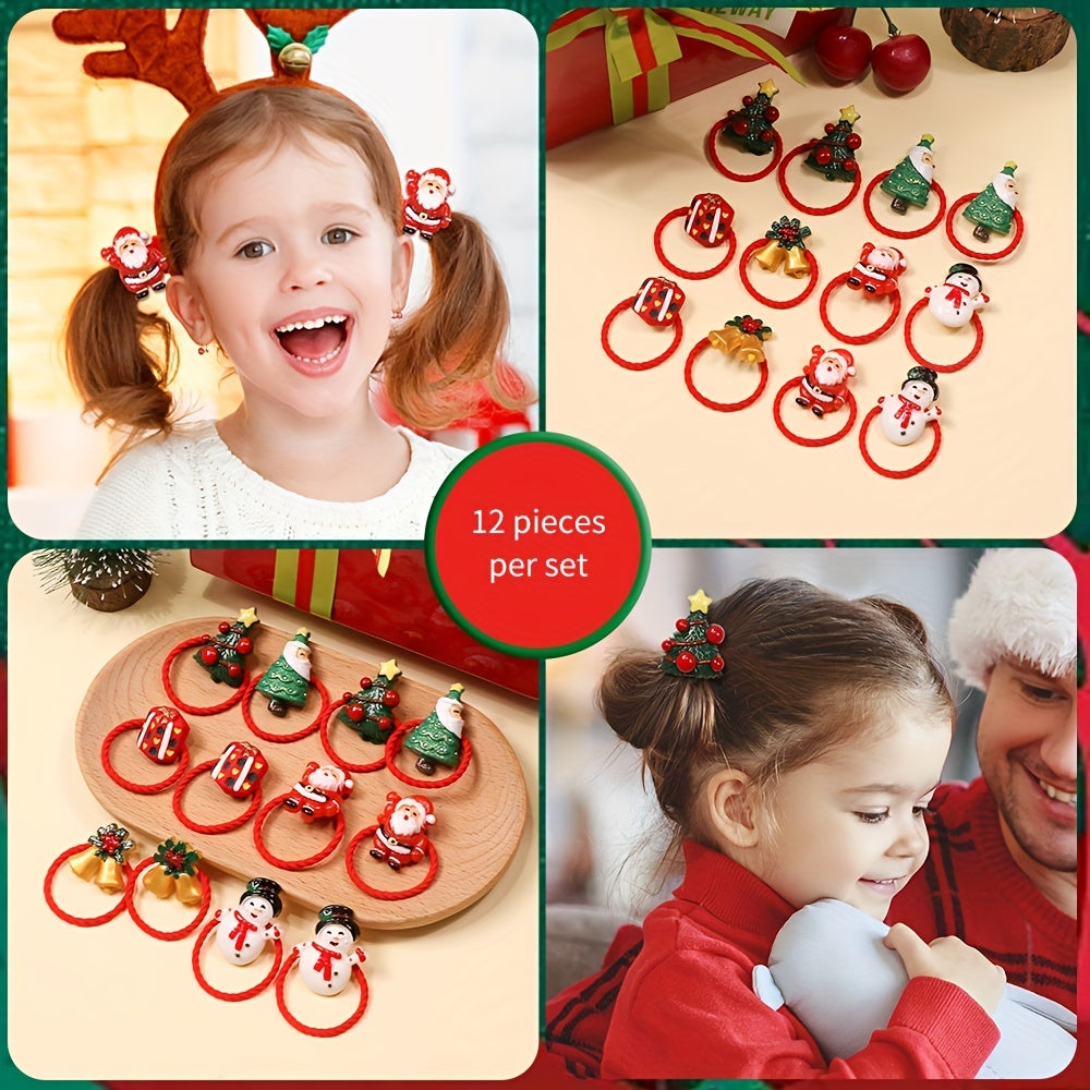 12pcs Christmas Hair Band Elastic Hair Ties for Girls Kids