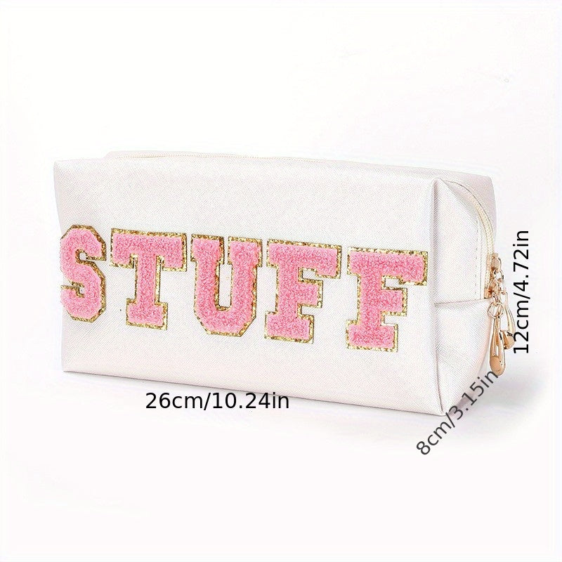 Chenille Patch Cosmetic Toiletry Bag with Zipper Pouch