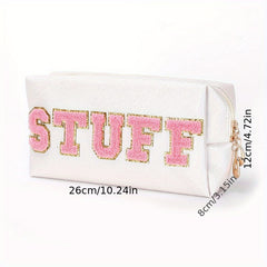 Chenille Patch Cosmetic Toiletry Bag with Zipper Pouch