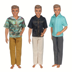6pcs Doll Clothes 3 Tops And 3 Pants Trousers Shirt Outfit