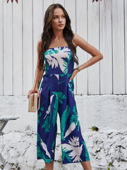 Floral Print Wide Leg Jumpsuit Backless Boho Jumpsuit
