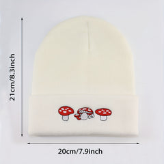 Mushroom Embroidered Beanie Knit Skull Cap Warm Hat Unisex