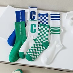 8 Pairs Letter Print Striped Socks Comfy & Breathable Mid Tube Socks