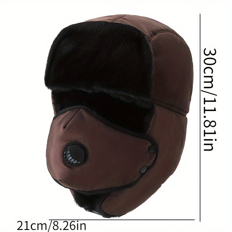 Men's Trapper Cap With Face Cover Winter Thickened Velvet Hat