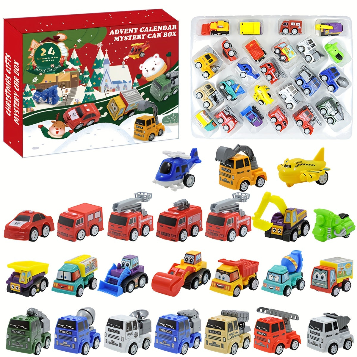 24pcs Holiday Countdown Calendar Excavator Car Christmas Blind Box Gift