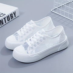 Breathable Mesh Flower Embroidery Shoes Casual Sneakers Women's Footwear