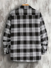 Plaid Print Men's Casual Button Up Long Sleeve Shirt With Pockets