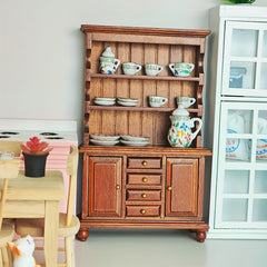 Mini Kitchen Display Cabinet Mini Ceramic Tableware Set 1:12 Kitchen Decor Props