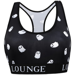 Halloween Sports Bra Women's Plus Ghost Print Letter Tape