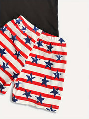 Boys 2pcs T shirt & Shorts Set ALL AMERICAN BOY Stripe Star Crew Neck Tee