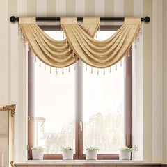 Solid Wave Valance Chenille Short Curtain Bead Rod Pocket Window Curtain