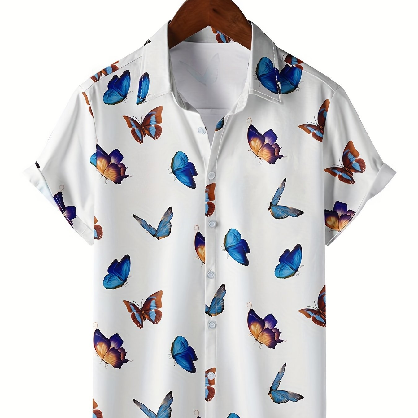 Butterfly Pattern Hawaiian Shirt Men's Casual Allover Print Short Sleeve Shirt