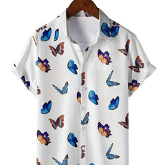 Butterfly Pattern Hawaiian Shirt Men's Casual Allover Print Short Sleeve Shirt