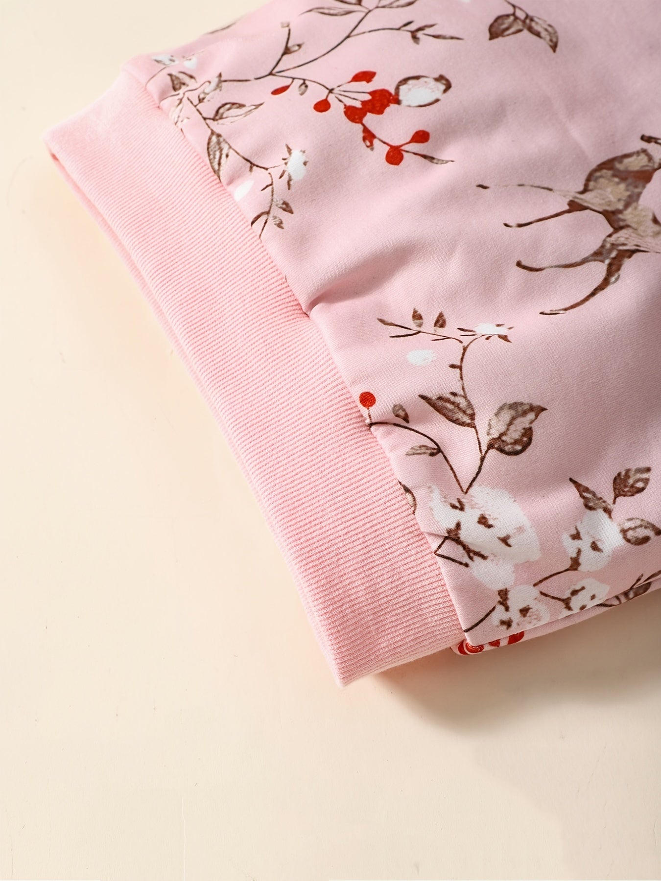 2pcs Baby Girls Deer And Flowers Print Sweatshirt & Pants Set
