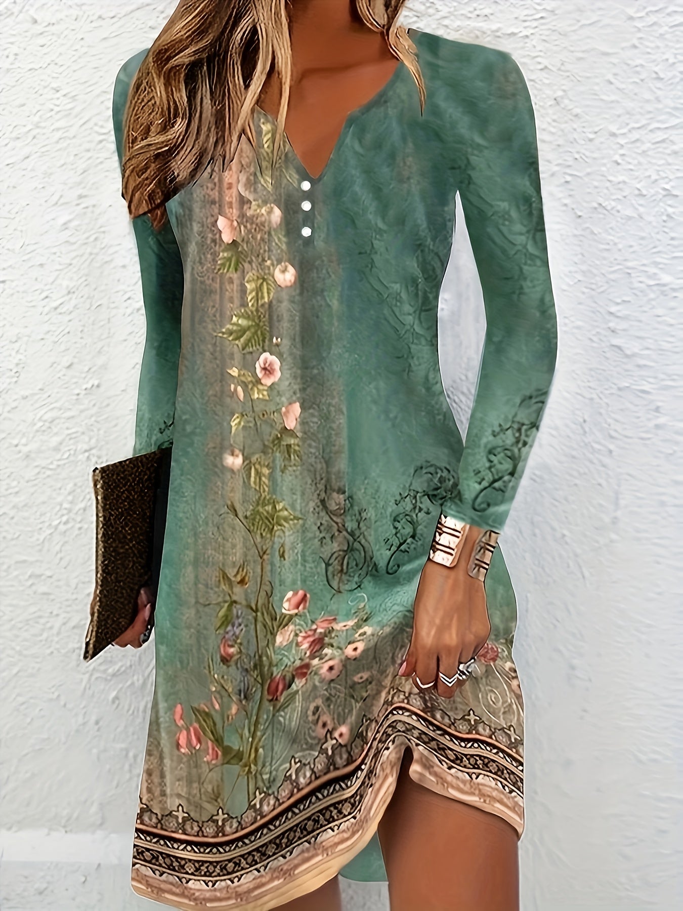 Ethnic Style Dress Women's Plus Floral & Geometric Print