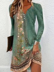 Ethnic Style Dress Women's Plus Floral & Geometric Print