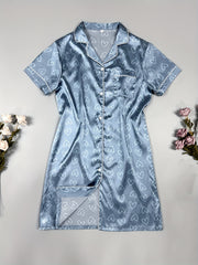 Heart Print NightDress Short Sleeve Buttons Pajama Dress Women's Sleepwear