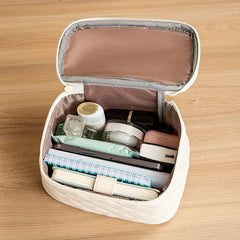 Quilted Makeup Bag Portable PU Leather Storage Women's Wash Bag