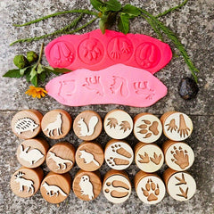 Wooden Forest Animal Footprint Play Dough Stamps Set