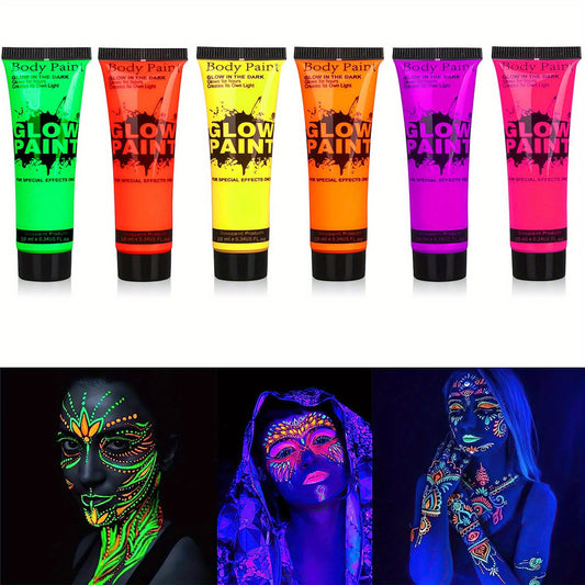 UV Body Paint Set 6 Tubes 10ml UV Neon Face & Body Paint