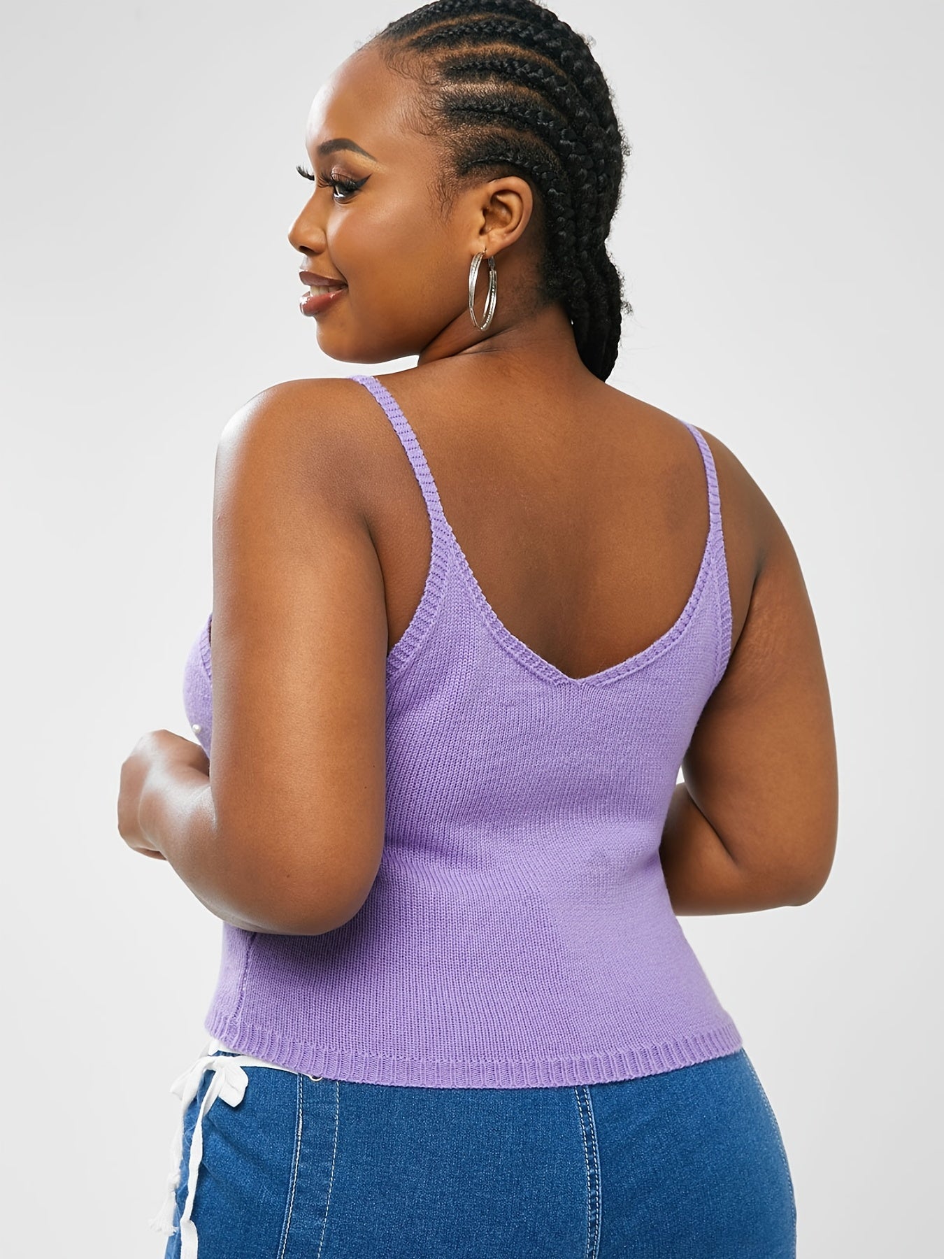 Faux Pearl Knit Cami Top Women's High Stretch V Neck Vest