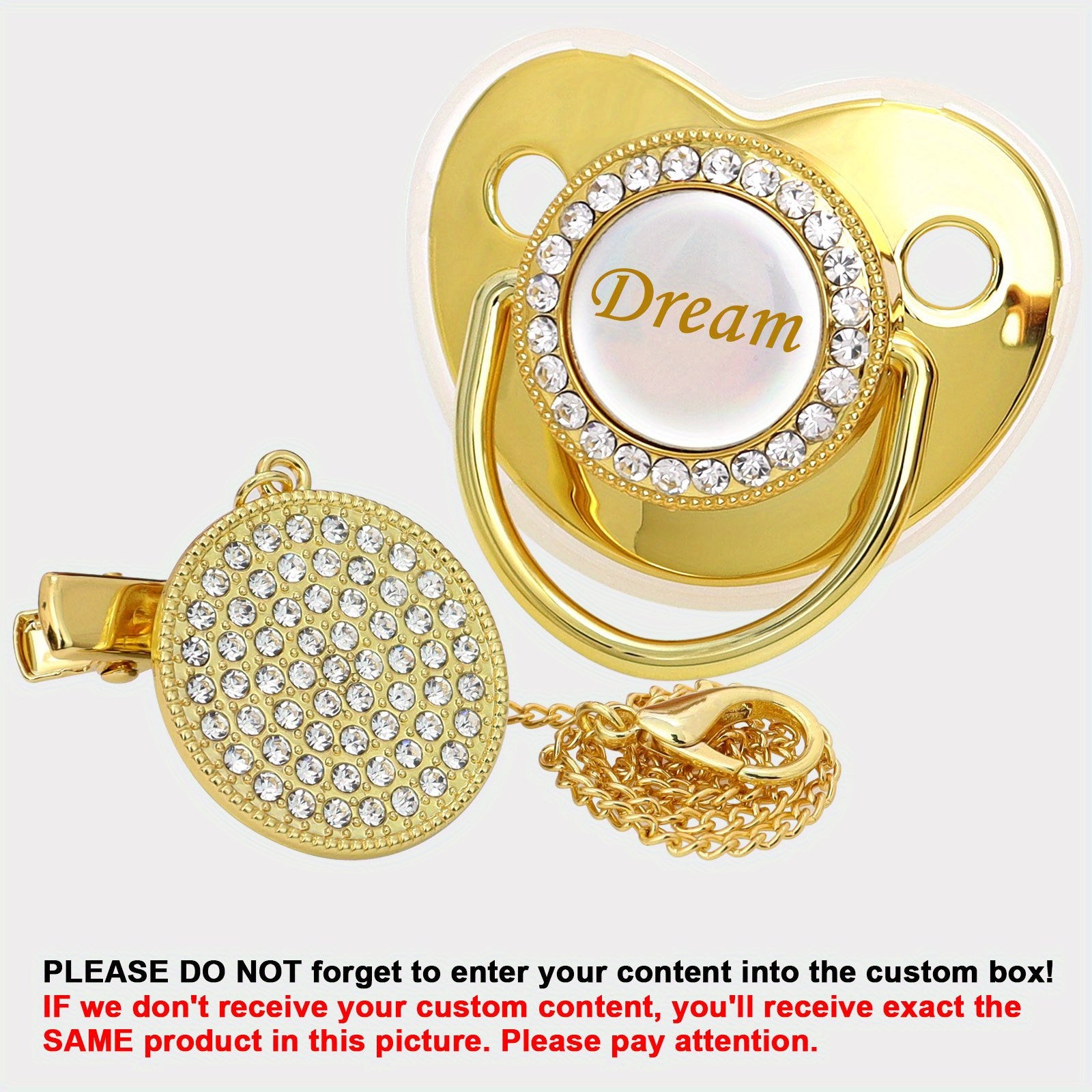 Personalized Glitter Crystal Pacifier & Clip with Name for Baby Gift