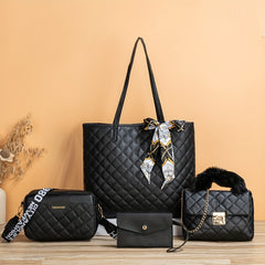 4-Piece Quilted Bag Set: Tote, Chain Bag, Purse, Crossbody w/ Scarf