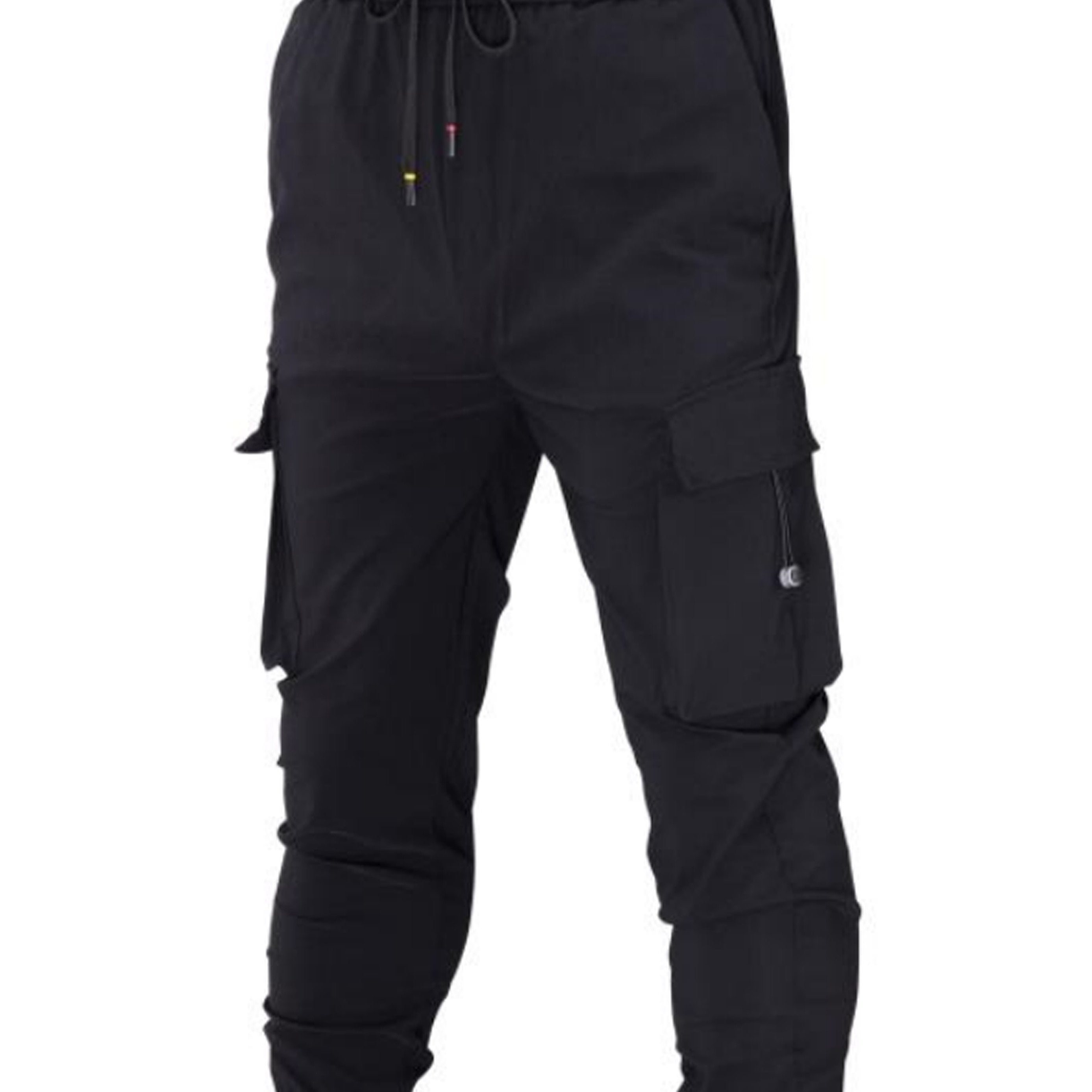 Men's Cargo Pants Drawstring Flap Pocket Loose Jogger Work Pants