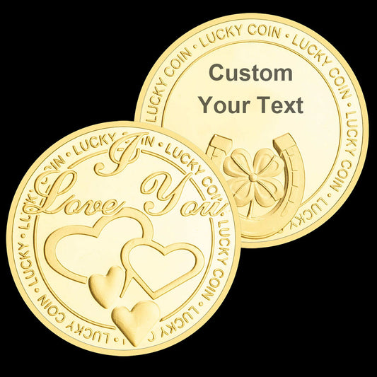 Custom Engraved I Love You Lucky Coin Golden Plated Anniversary Gift