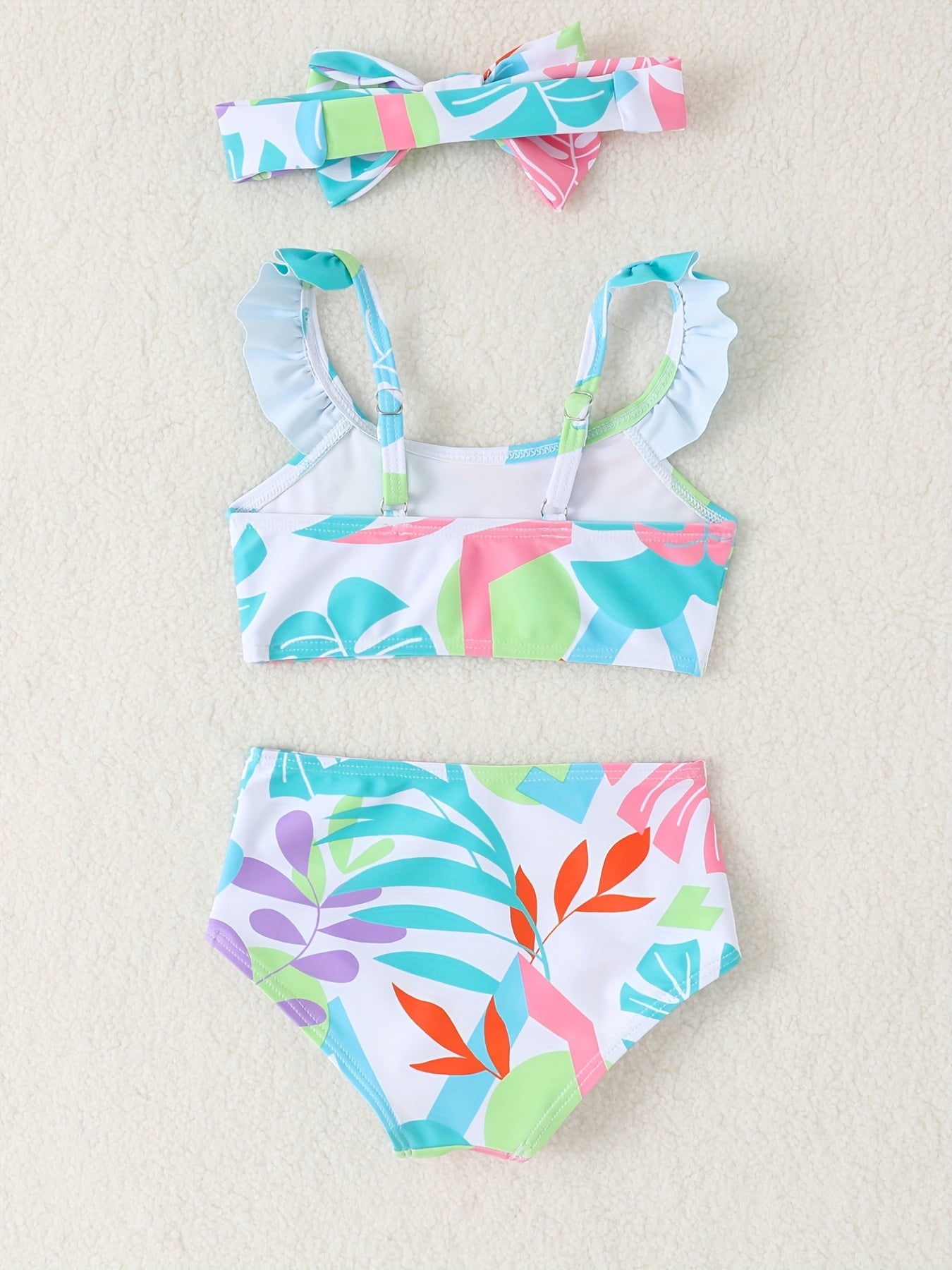 Baby Girl 2pcs Swimsuit Set Crop Cami Top & Shorts With Hair Band