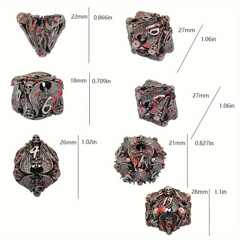 7pcs Hollow Polyhedral Dragon Metal Dices For Table Game