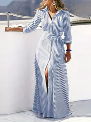 Geometric Print Long Sleeve Shirt Dress With Belt