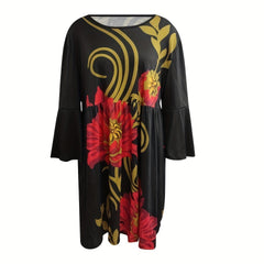Floral Print Bell Sleeve Mini Dress