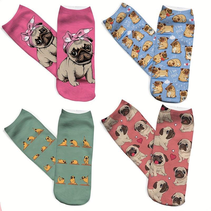 4 Pairs Cartoon Print Socks Lightweight Ankle Stockings Women's Hosiery