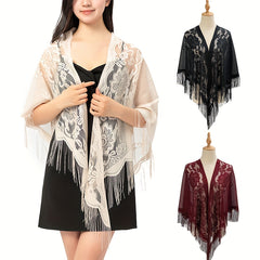 Lace Hollow Out Triangle Scarf Tassel Shawl Wrap