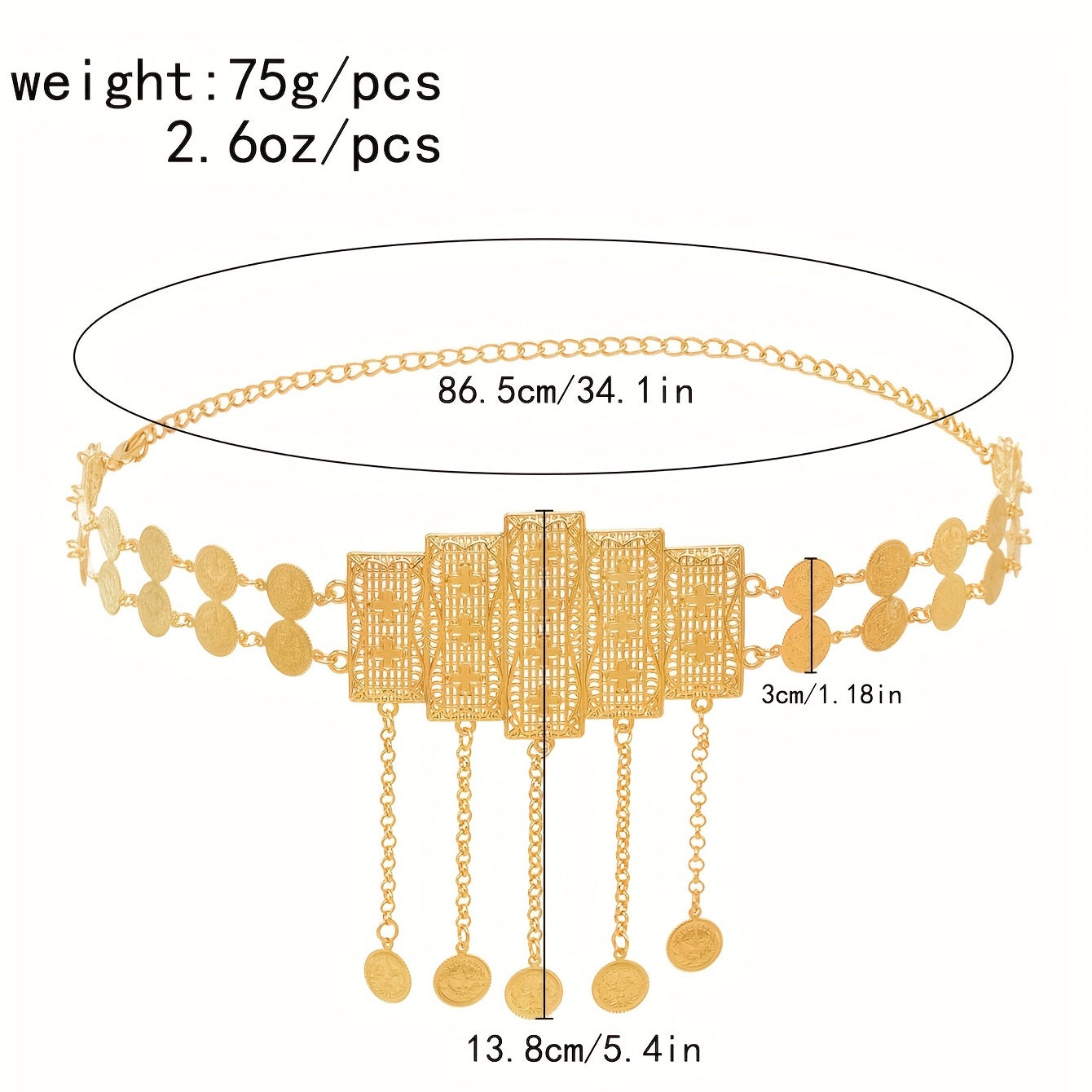 Bohemian Coin Pendant Tassel Waistband Hollow Out Metal Belly Chain