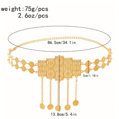 Bohemian Coin Pendant Tassel Waistband Hollow Out Metal Belly Chain