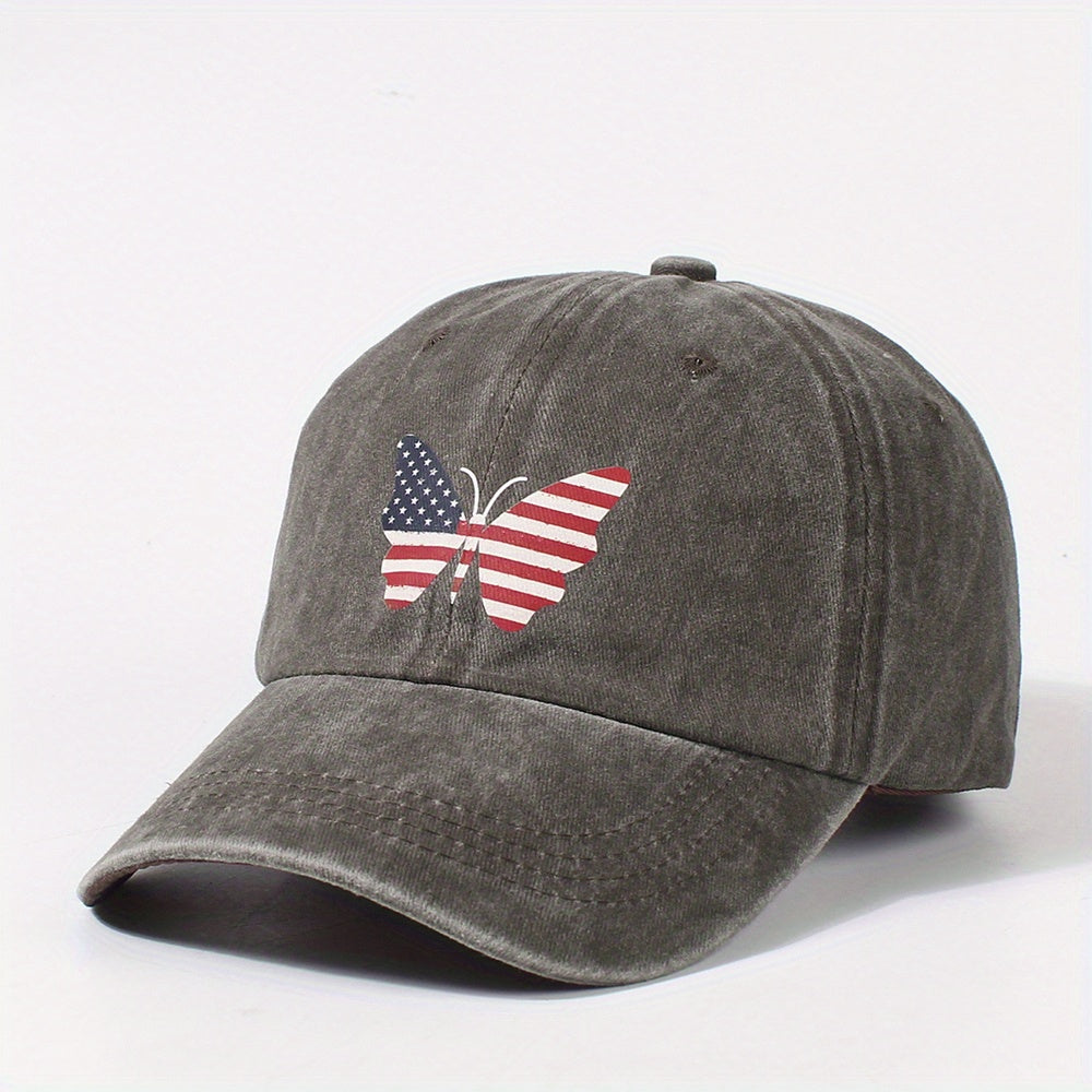 Independence Butterfly Baseball Cap Flag Patriotic Distressed Dad Hat