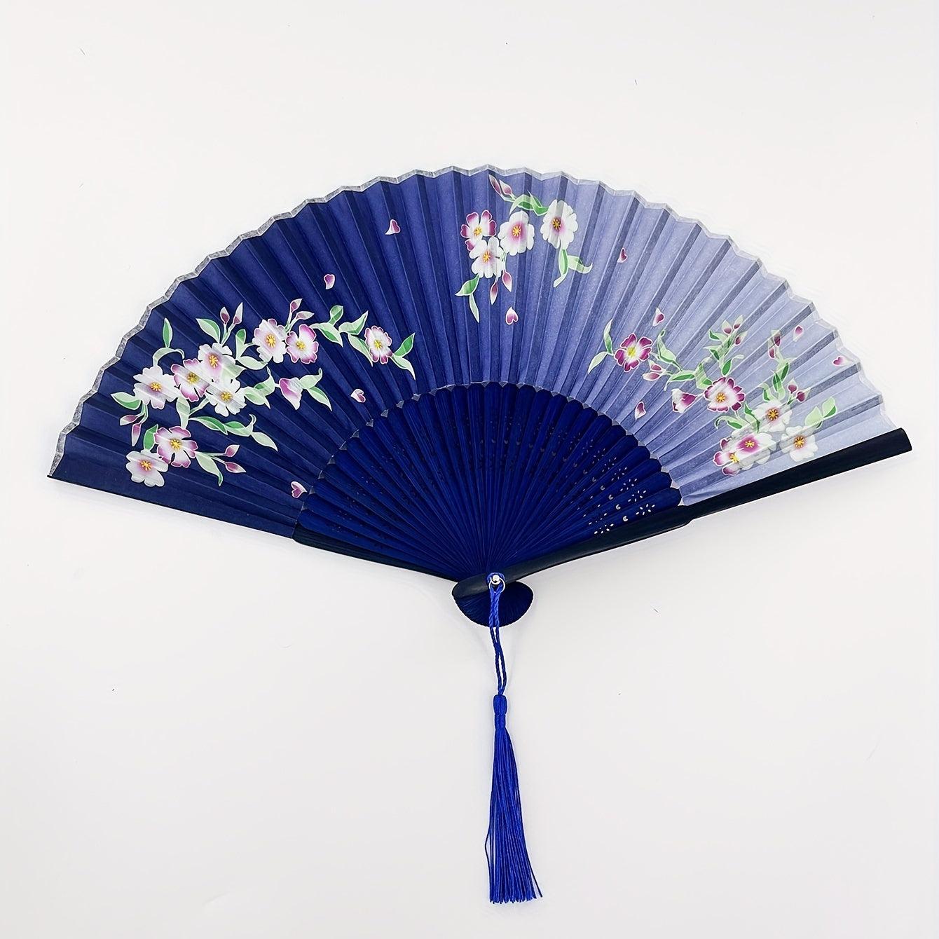 Vintage Flower Folding Fan Dance Performance Fan With Tassel