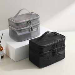 Mesh Cosmetic Bag Double Layer Toiletry Bag Travel Storage Bag